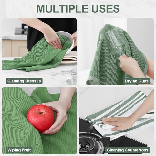 Homaxy Cotton 380 GSM Premium Kitchen Towels, 12 Pack, GrassGreen - Image 4