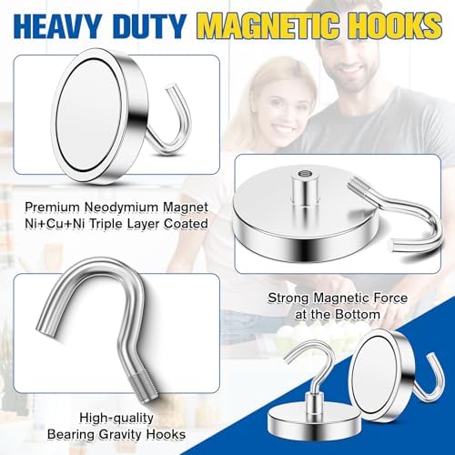 Grtard 8 Pcs Silver Magnetic Hooks Heavy Duty, 120 LBS Strong Magnet Hooks - Image 2