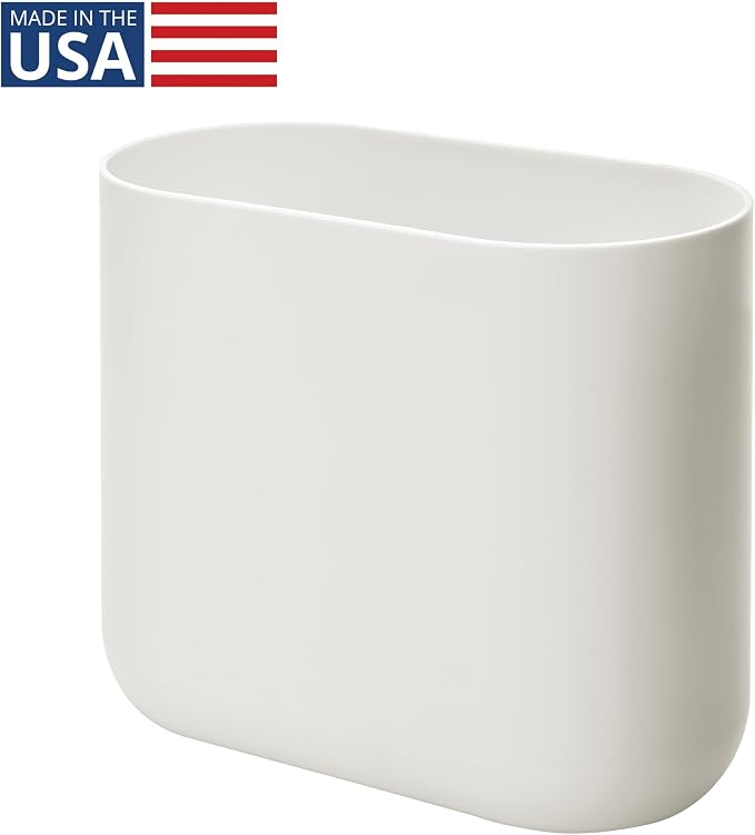 iDesign Small Slim Plastic Bathroom Trash Can, Coconut White | Bedroom - Image 2