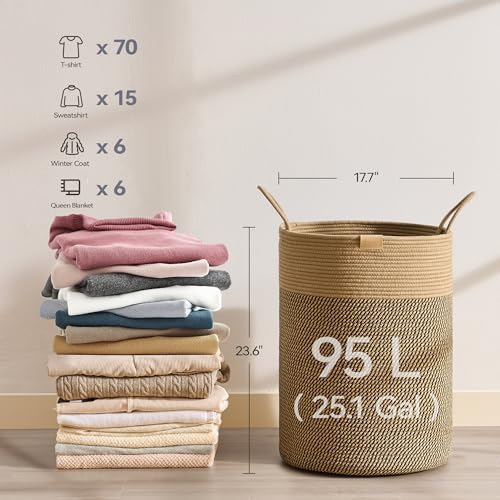 Nunsino Tall Laundry Basket Hamper 95L, Cotton Rope Storage Hamper - Image 6