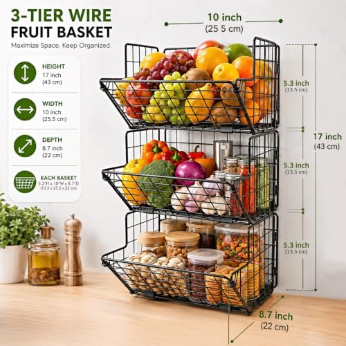 3-Tier Fruit Basket for Kitchen, 2-in-1 Countertop & Over Cabinet Door Hanging - Image 2