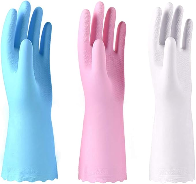 Alimat PluS Kitchen Gloves Latex Free, Cotton Flock Liner, 3 Pairs, Medium | by AlimatPlus