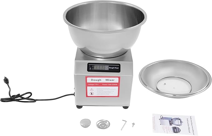 Commercial Dough Mixer, 1500W Large Capacity Dough Maker with Timer and Dual Rotation, Heavy Duty Dough Kneader with 17.6 lbs Stainless Steel Bowl for Home Bakery, Restaurant, Noodle & Bread Making