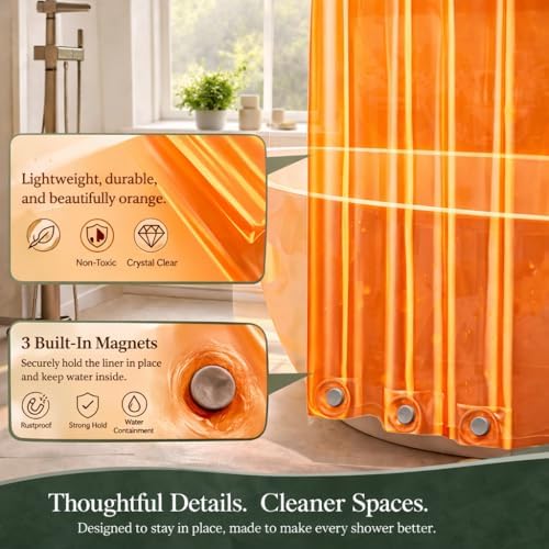 EHZNZIE Orange Shower Curtain Liner 72x72, PEVA Waterproof Bath Curtain - Image 4