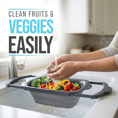 Comfify Gray Collapsible Silicone Over-Sink Colander – 6 Qt – Extendable - Image 5