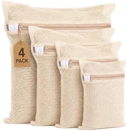 Mesh Laundry Bags for Delicates 4 Pack 4 Sizes – Pure Cotton Breathable by Unknown