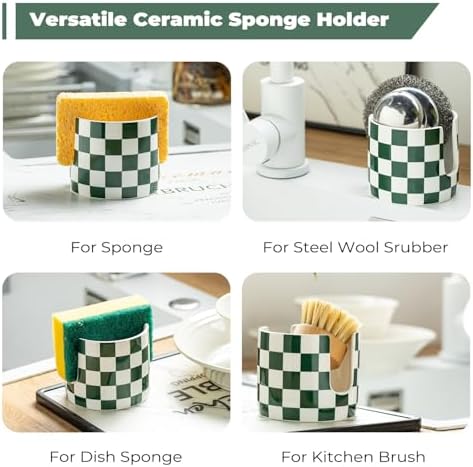 Zoeeker Sponge Holder for Sink, Ceramic Dish Sponge Holder Brush Holder - Image 4