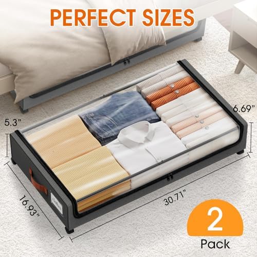 Under Bed Storage with Wheels 2Pack Storage Containers with Clear Window - Image 2