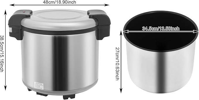 Commercial Rice Warmer, 110V 105W Large Stainless Steel Rice Cooker Warmer (Not a Cooker) 23L/ 6.08Gal Adjustable Temperature Warmers w/Non-Stick Inner Pot for Restaurants (Silver)