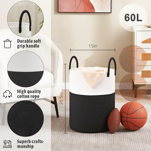 Artfeel Laundry Basket, Woven Cotton Rope Laundry Hamper, 60L - Image 6