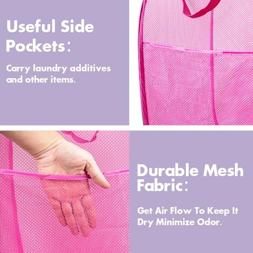 Pop Up Laundry Hamper, 70 L Collapsible Mesh Basket - Image 4