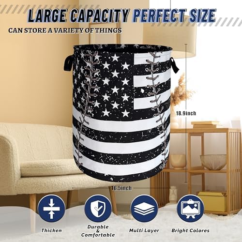 US Flag Baseball Laundry Basket Oxford Cloth Foldable Hamper 18.9x16.5 Inch - Image 3