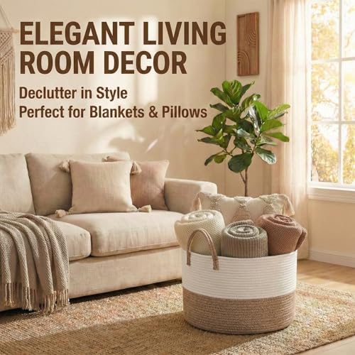 JMvicyroam 65L Extra Large Machine Washable Cotton Rope Blanket Basket - Image 2