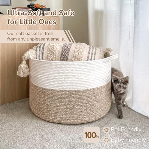 INDRESSME XXXLarge Woven Rope Blanket Basket Living Room Light Brown - Image 6