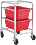 19"x26"x32" Mobile Aluminum Lug Rack with 2 Red Meat Lugs / Tote Boxes - NSF Heavy-Duty Commercial Storage Cart, Portable Aluminum Utility Rack with Casters for Kitchen, Restaurant, or Food Prep