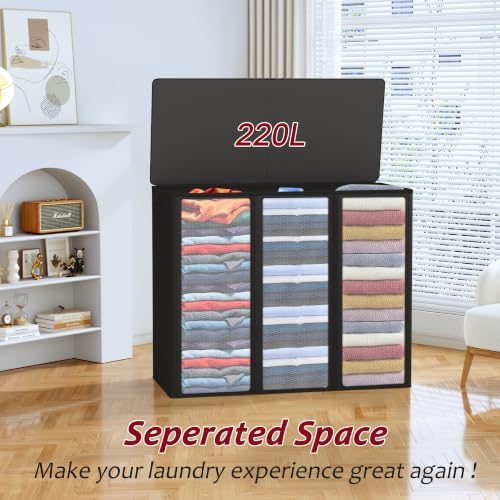 220L Laundry Hamper 3 Section, Large Laundry Hamper - Image 4