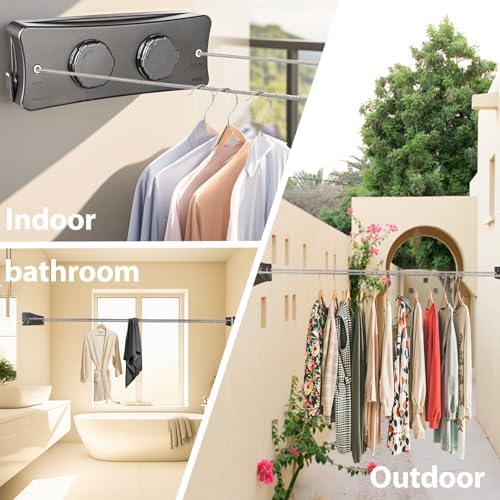 Grey 16.7 Ft Retractable Clothesline Indoor & Outdoor - Image 7