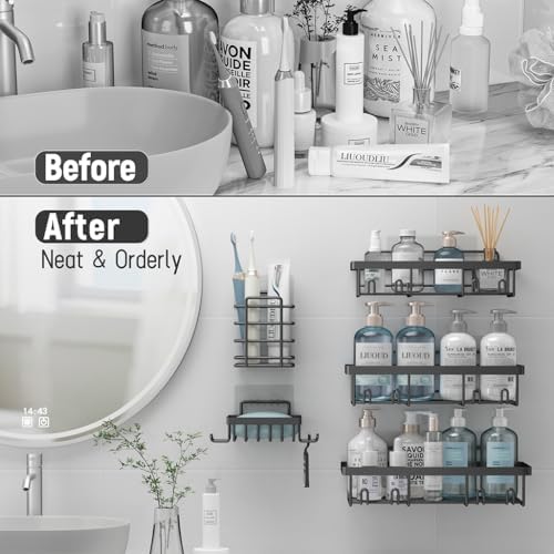 Liuoud 5 Pack Shower Caddy for Inside shower, Dark Grey Bathroom Storage - Image 6