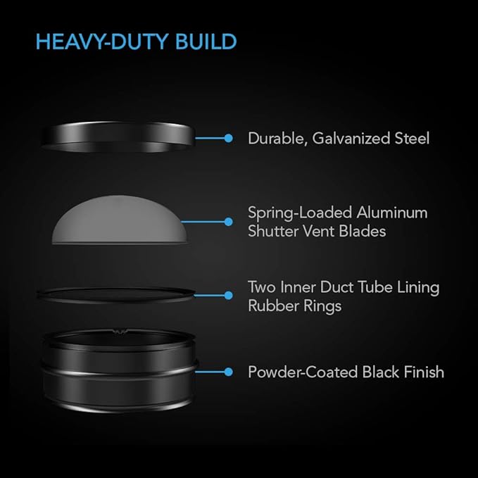 AC Infinity 8” Backdraft Damper, One-Way Airflow Ducting Insert with Spring-Loaded Folding Blades for 8” Ducting in Range Hoods and Bathrooms Fans