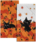 Fall Black Cat Pumpkins Bathroom Towels Set Autumn Leaves Hand Towels by Granbey