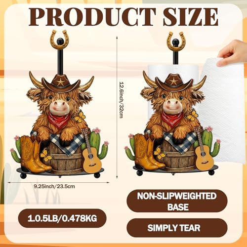 Chunful Western Cowboy Highland Cow Paper Towel Holder Cowboy Kitchen Bathroom - Image 3