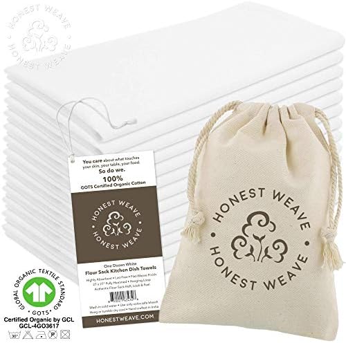 HONEST WEAVE GOTS Certified 100% Organic Flour Sack Cotton Kitchen Hand and - Image 2