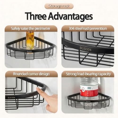 Corner Shower Caddy, 201 Stainless Steel Bathroom Shelf Organizer, Wall Mounted - Image 3
