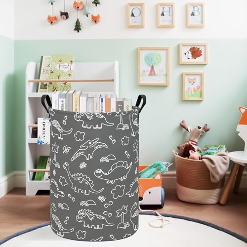 Round Dinosaur Laundry Hamper, Cotton Canvas Teen Room Storage Bin - Image 4