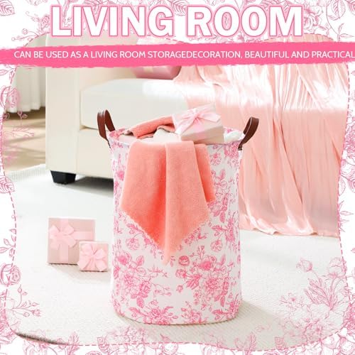 CroBlissful 2 Pcs Pink Floral Laundry Basket Coquette Storage Basket - Image 2
