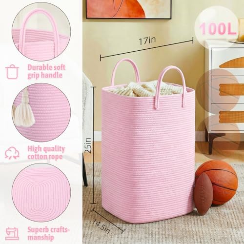Artfeel Laundry Basket, Woven Cotton Rope Laundry Hamper, 100L Versatile Storage - Image 2