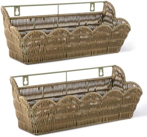 2 Pack Adhesive Plastic Wicker Hanging Storage Basket Scalloped Edge by DINGTAI