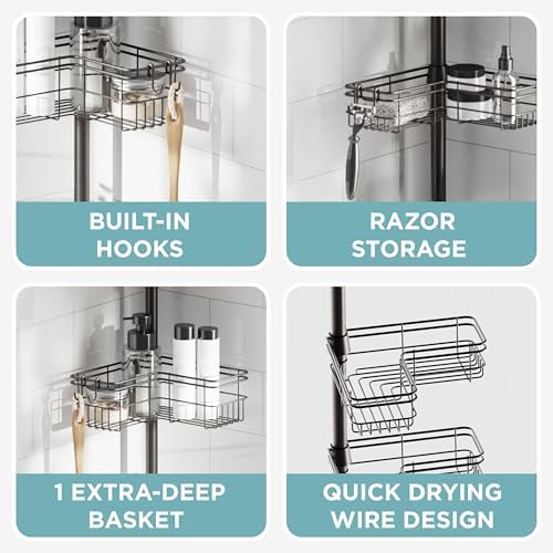 Zenna Home Tension Pole Shower Caddy Corner Organizer, Adjustable Standing - Image 6