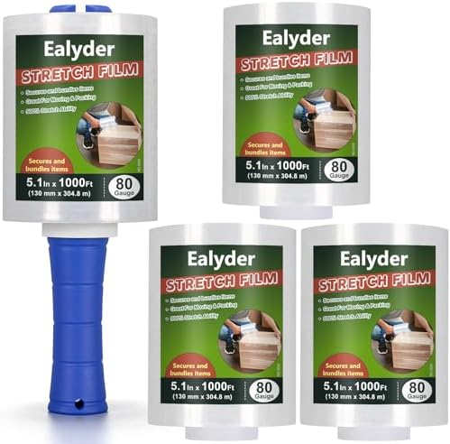4-Pack Mini Stretch Wrap Film 80 Gauge 5.1" x 1000ft Clear Hand Wrap by Unknown