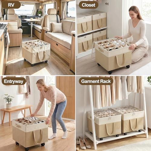 Large Shoe Organizer for Closet, 16 Pairs Shoe Storage Box Beige - Image 5