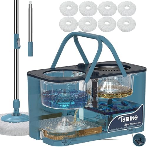 RinseWise Large Gen 1 Mop Bucket Set, Clean/Dirty Water Separation, 8 Heads by RinseWise
