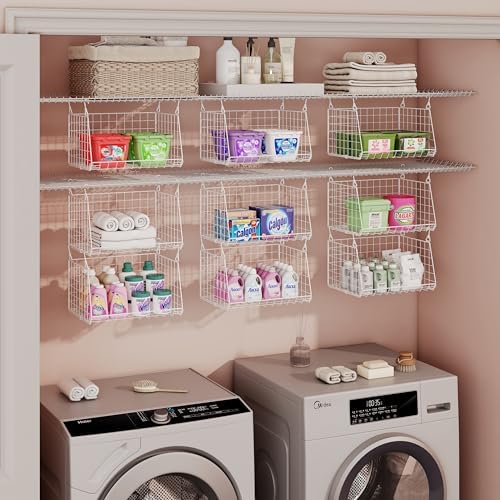 3-Tier Hanging Laundry Basket Organizer：Foldable Wire Shelf Laundry Room - Image 3