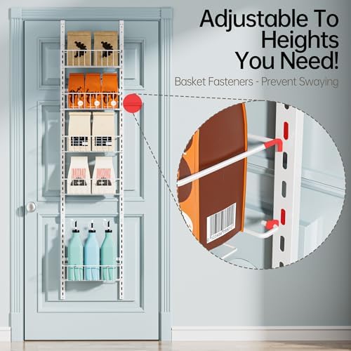 Delamu Pantry Door Organizer, Adjustable Metal Over the Door Pantry Organizer - Image 2
