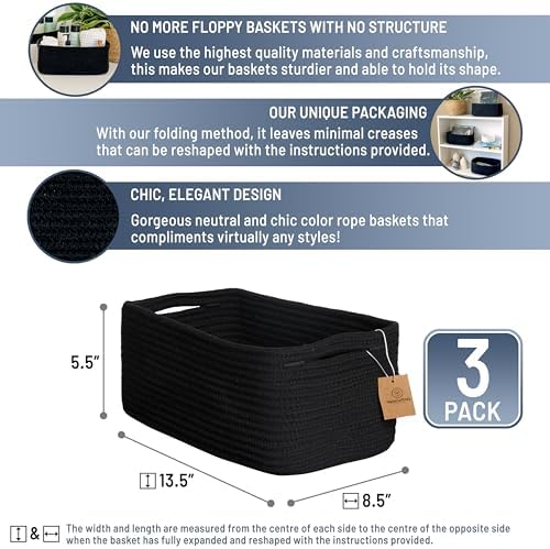NaturalCozy 13.5”x8.5”x5.5” Rectangle Storage Baskets - Image 2