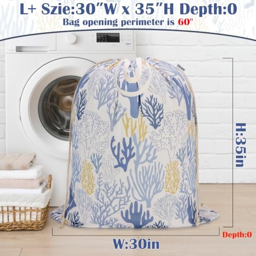 Canvas Laundry Bag with Handles & Drawstring 30"Wx35"H, L+ Aesthetic Coral - Image 2