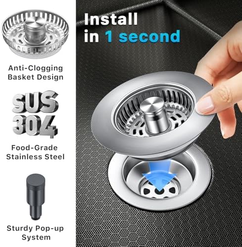 3-in-1 Stainless Steel Kitchen Sink Drain Strainer, JOMST Kitchen Gadget – Fast - Image 3