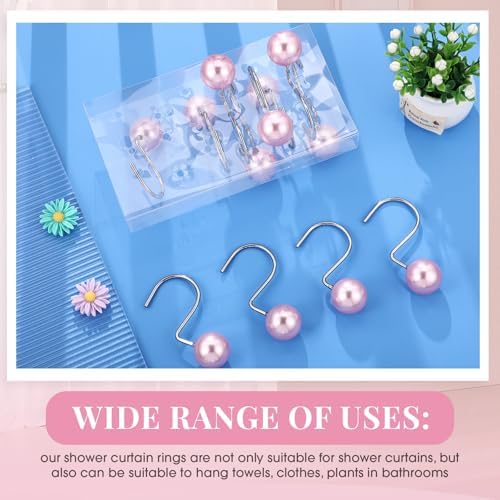 Threehoney 12 Pcs Cute Shower Curtain Hooks Shower Curtain RingPink - Image 6