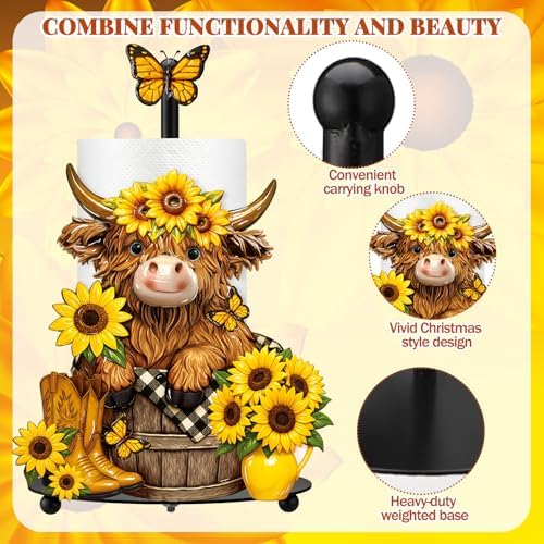 Summer Sunflower Highland Cow Paper Towel Holder Sunflower Floral Cattle - Image 4