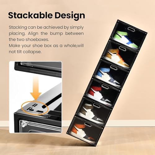 8 Pack Drop Side Shoe Boxes, Large Stackable Shoe Storage, Thick Plastic - Image 4