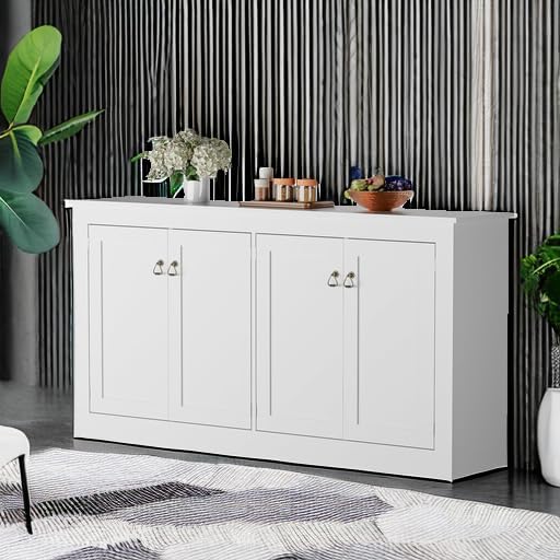 Cozy Castle Buffet Cabinet with Storage - Kitchen Storage Cabinet Wood Console Table Coffee Bar Accent Cabinets for Living Room Dining Room Entryway White 57.5" W | with Storage, Coffee Bar, Accent Cabinets, for Living Room
