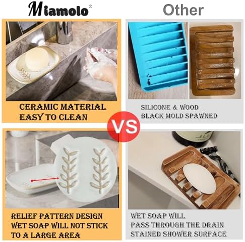Miamolo Bathroom Soap Dish for Bar Soap, Raised Ridges Keep Soap Dry - Image 6