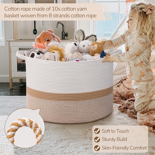 INDRESSME 115L Extra Large Woven Rope Blanket Basket Living Room WhiteCamel - Image 3