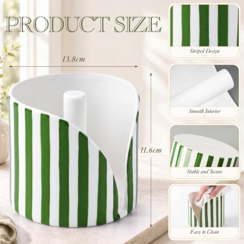 Hushee Green Striped Ceramic Paper Towel Holder, Kitchen Countertop Stand - Image 3
