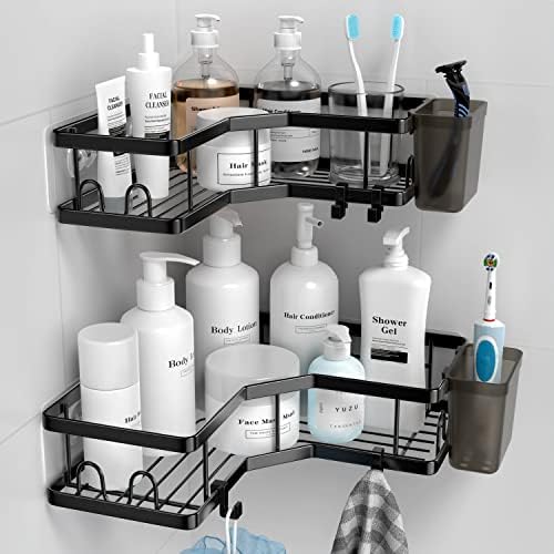 AKTECKE Corner Shower Caddy, 2 Pack Adhesive Shower Corner Organizer Shelves by AKTECKE