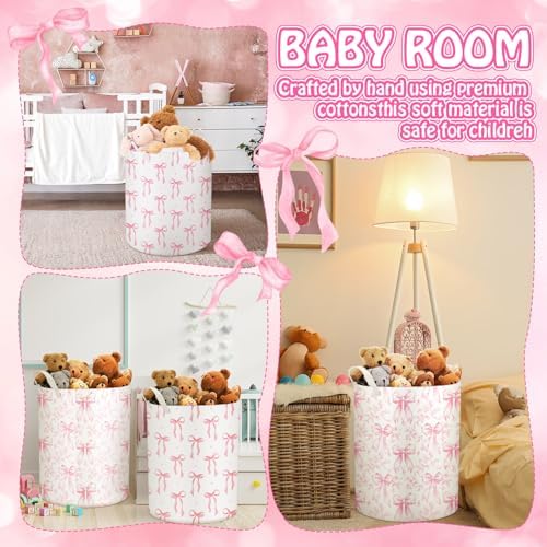 CroBlissful 2 Pcs Pink Bow Laundry Basket Coquette Storage Basket - Image 6