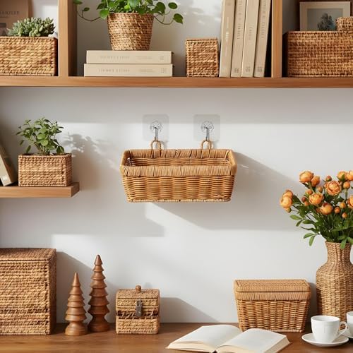 2 Pcs Wall Hanging Basket Wall Mount Pantry Fruit Basket Boho Style Decor - Image 3